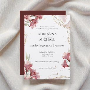 Invitación de boda floral de acuarela granate