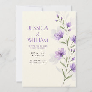 Invitación de boda floral de acuarela lavanda
