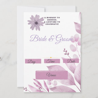 Invitación de boda floral de acuarela lila | Una m