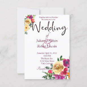 Invitación de boda floral de acuarela limón y mage
