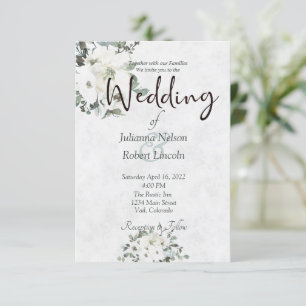 Invitación de boda floral de acuarela marfil