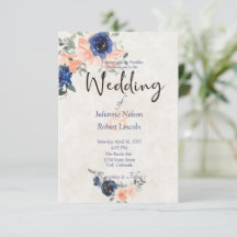 Invitación de boda floral de acuarela melocotón y