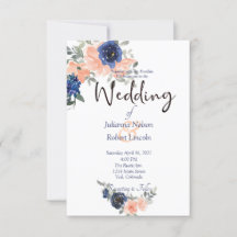 Invitación de boda floral de acuarela melocotón y