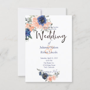 Invitación de boda floral de acuarela melocotón y 