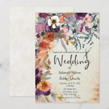 Invitación de boda floral de acuarela mixta de oto