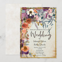 Invitación de boda floral de acuarela mixta de oto