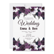 Invitación de Boda Floral de Acuarela Morado Oscur
