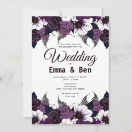 Invitación de Boda Floral de Acuarela Morado Oscur