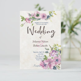 Invitación de boda floral de acuarela púrpura
