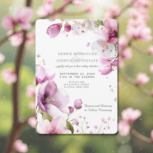 Invitación de boda floral de acuarela púrpura (Subido por el creador)