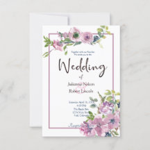 Invitación de boda floral de acuarela púrpura