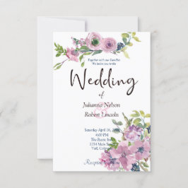 Invitación de boda floral de acuarela púrpura