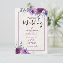 Invitación de boda floral de acuarela púrpura y ma