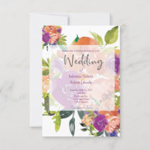 Invitación de boda floral de acuarela púrpura y na