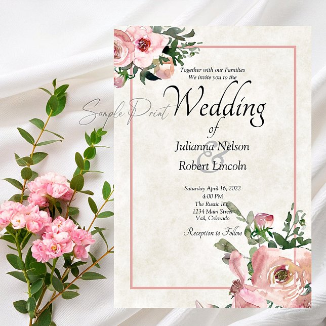 Invitación de boda floral de acuarela rosa con pre (Subido por el creador)