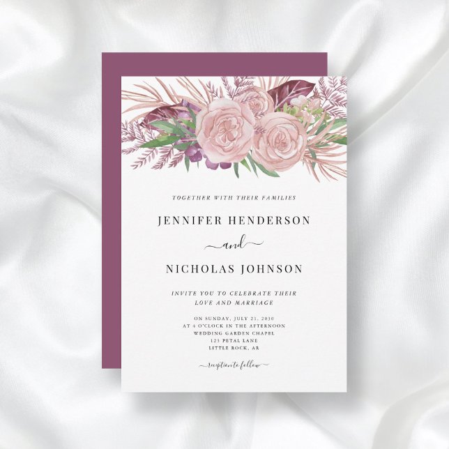 Invitación de boda floral de acuarela rosa rubor (Subido por el creador)