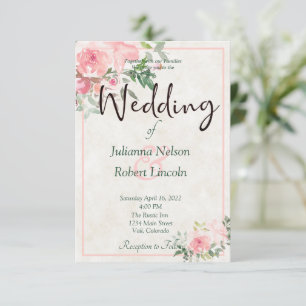Invitación de boda floral de acuarela rosa rubor