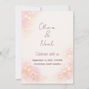 Invitación de boda floral de acuarela rosa soñador