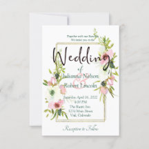 Invitación de boda floral de acuarela rosa y blanc