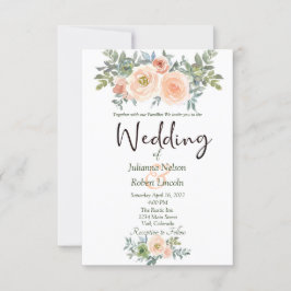 Invitación de boda floral de acuarela rosa y verde