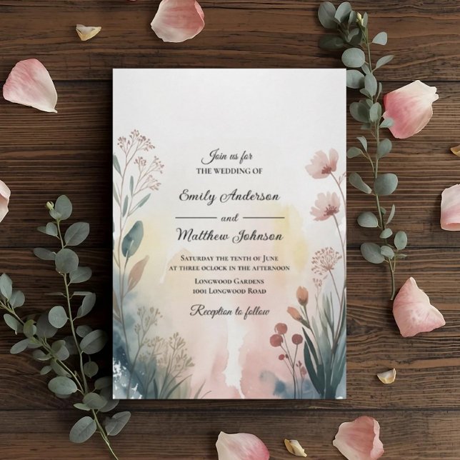 Invitación de boda floral de acuarela Soft Meadow (Subido por el creador)