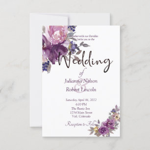Invitación de boda floral de acuarela violeta