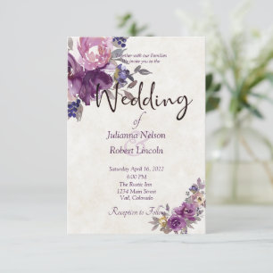 Invitación de boda floral de acuarela violeta