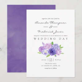 Invitación de boda floral de acuarela violeta ultr