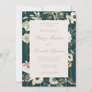 Invitación de boda floral de amapola esmeralda y c