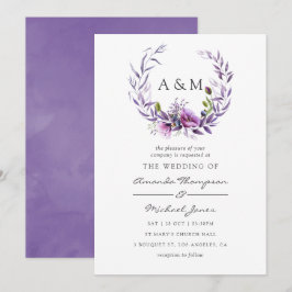 Invitación de boda floral de amapola violeta acuar