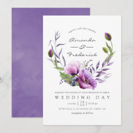 Invitación de boda floral de amapola violeta acuar