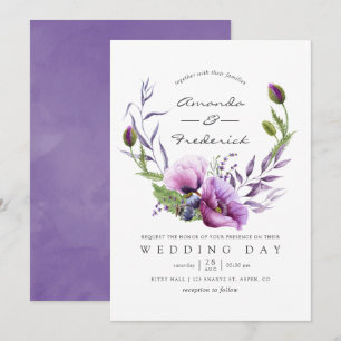 Invitación de boda floral de amapola violeta acuar