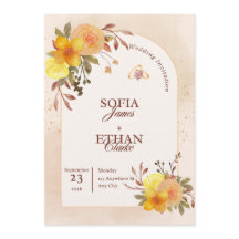 Invitación de boda floral de amarillo cálido y mel