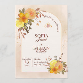 Invitación de boda floral de amarillo cálido y mel