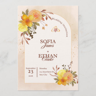 Invitación de boda floral de amarillo cálido y mel