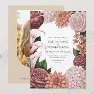 Invitación de boda floral de arcilla Rosé, rosa Te