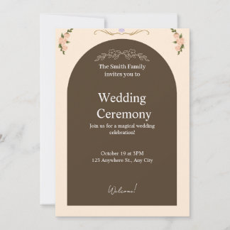 Invitación de boda floral de arco marrón elegante