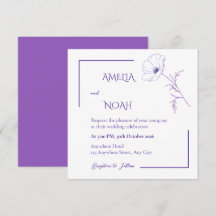 Invitación de boda floral de arte de línea púrpura