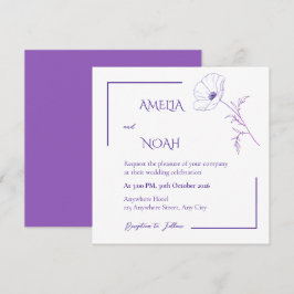 Invitación de boda floral de arte de línea púrpura