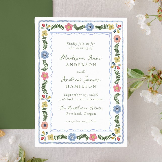 Invitación de boda floral de arte popular capricho (Subido por el creador)