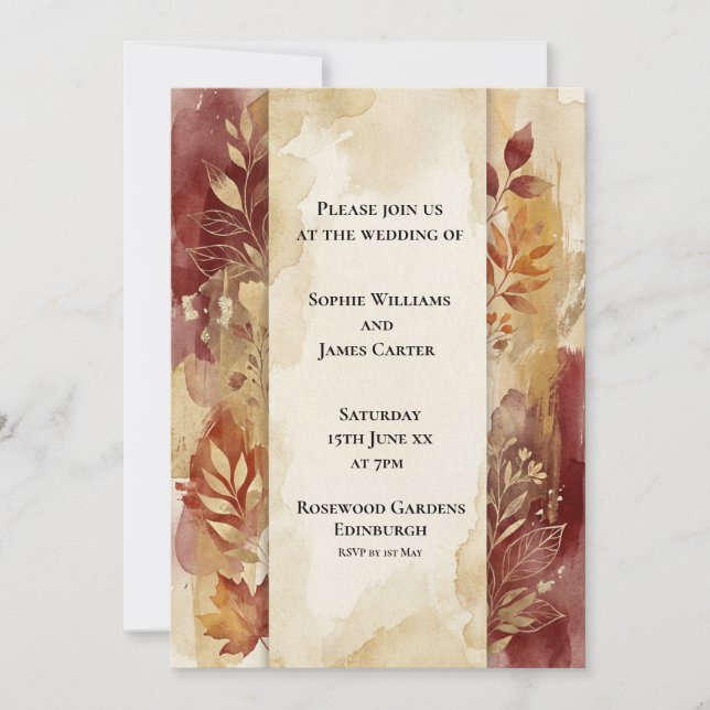 Invitación de boda floral de Borgoña de otoño (Anverso)