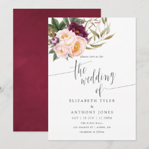 Invitación de boda floral de Borgoña - Marsala y m