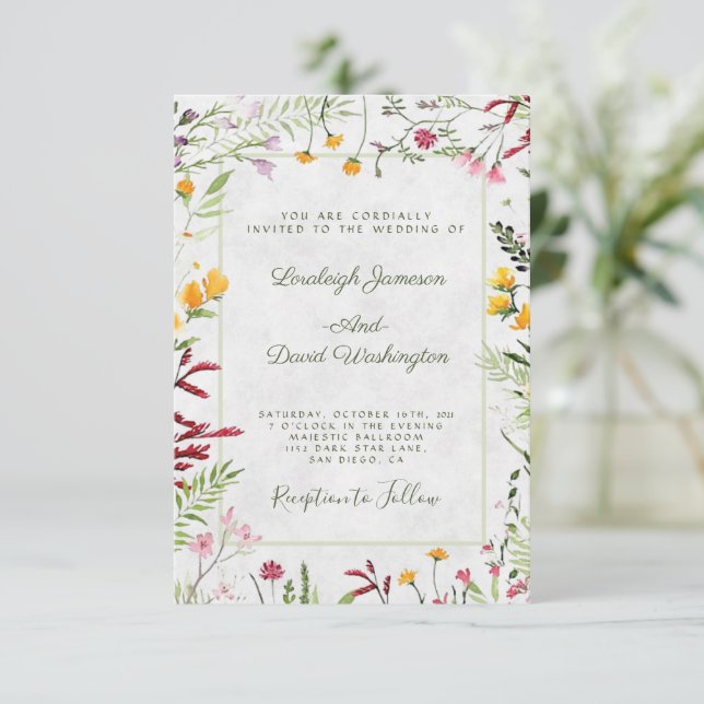 Invitación de boda floral de Budget Garden (Anverso de pie)