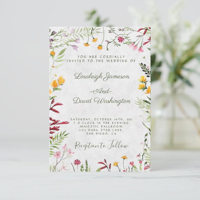 Invitación de boda floral de Budget Garden (Anverso de pie)