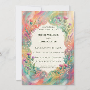 Invitación de boda floral de cardo de arcoíris