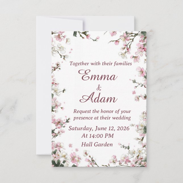 Invitación de boda floral de cerezo rosa suave (Anverso)