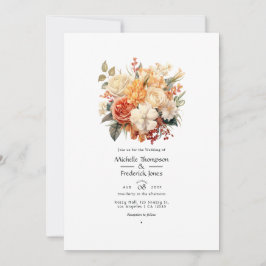 Invitación de boda floral de champán y marfil