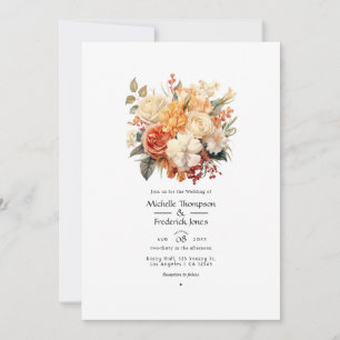 Invitación de boda floral de champán y marfil