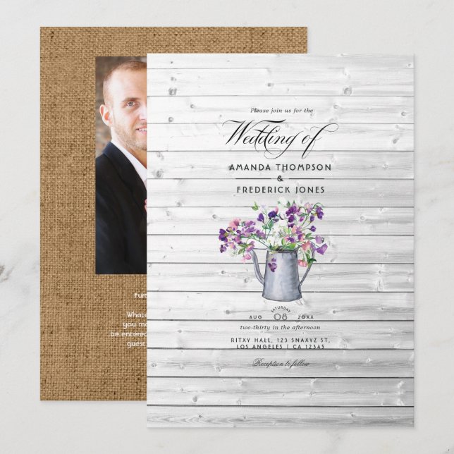 Invitación de Boda Floral de Chícharos Dulces de J (Anverso / Reverso)