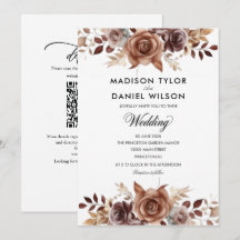 Invitación de boda floral de cobre de chocolate